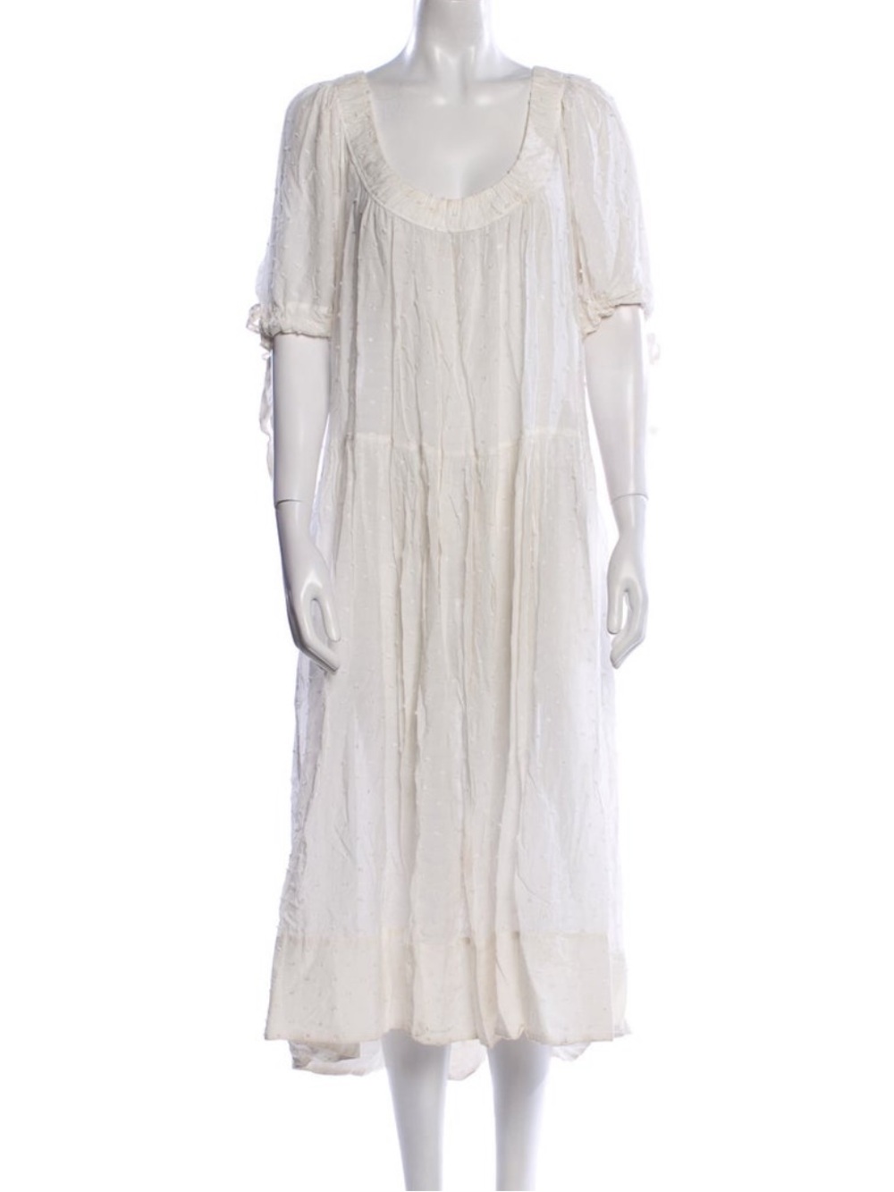 Rare La Ligne Sheer Cotton Silk Short Sleeve Scoop Neck Dress Tie Ribbons